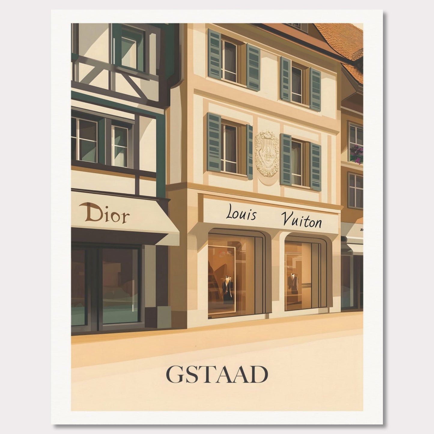 Poster titled 'Gstaad – Luxury Shopping District' from ArtDarts