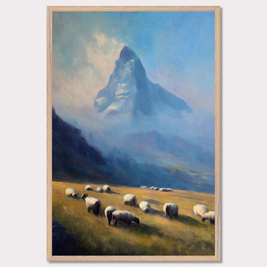 A flock grazes in soft alpine grass as the blue-shadowed Matterhorn rises beyond. Mist curls through the valley’s hush. This image is a gentle morning, an ode to scale, quiet, and presence.