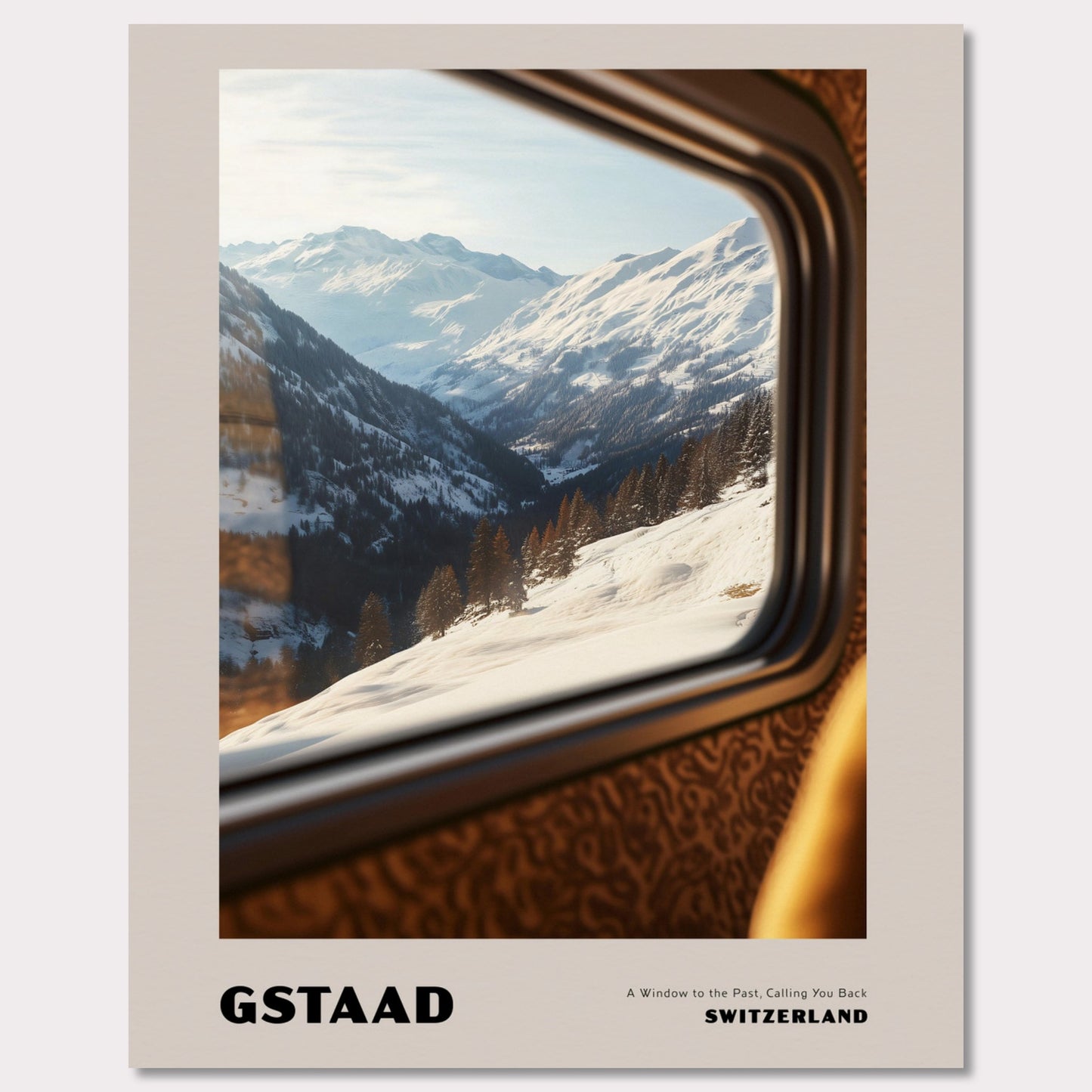 Poster titled 'GSTAAD. A Window to the Past, Calling You Back' from ArtDarts