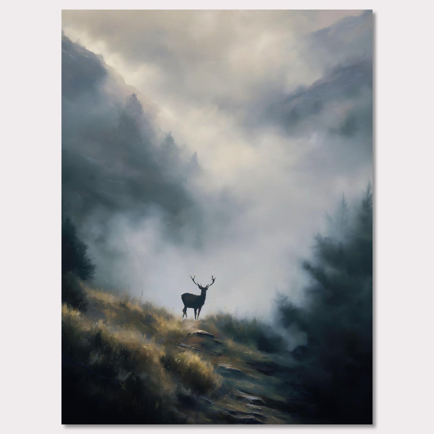 Poster titled 'Stag in the Mist' from ArtDarts