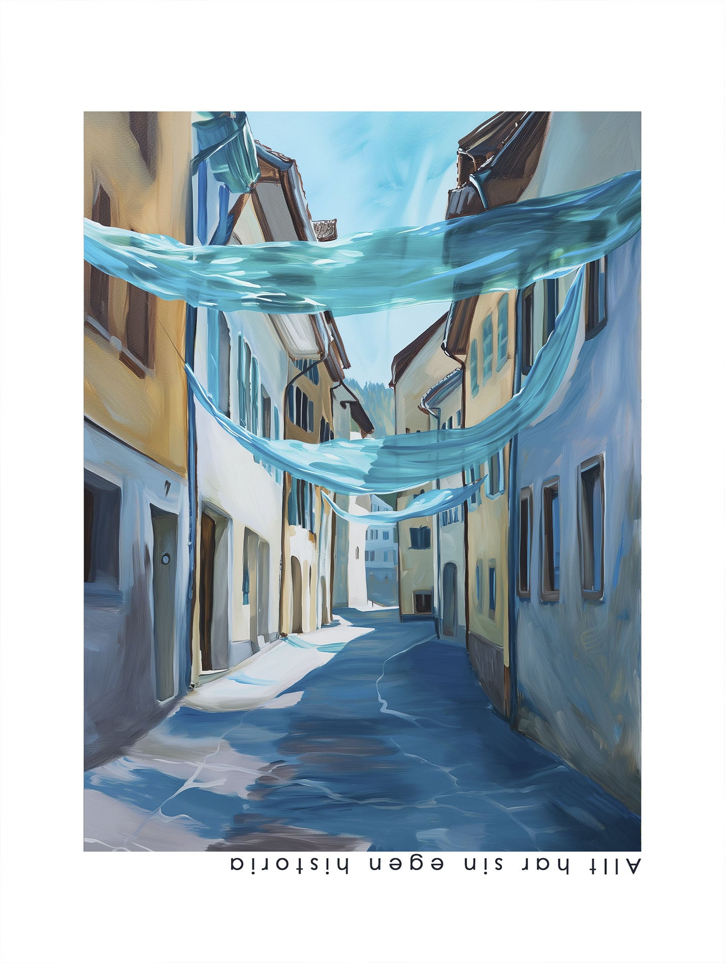 Poster titled 'Blue canvases on the street Poster' from ArtDarts