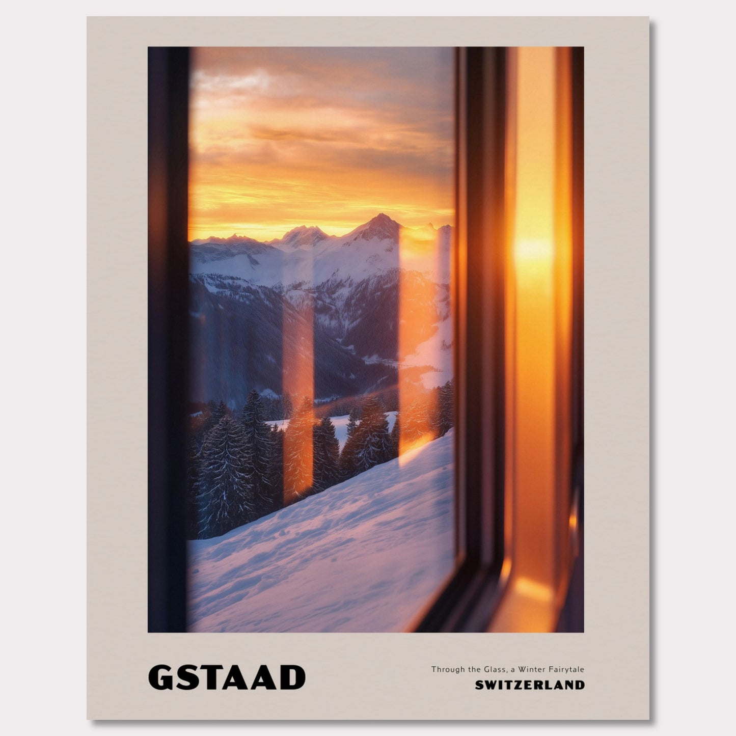 Poster titled 'GSTAAD. Through the Glass, a Winter Fairytale' from ArtDarts