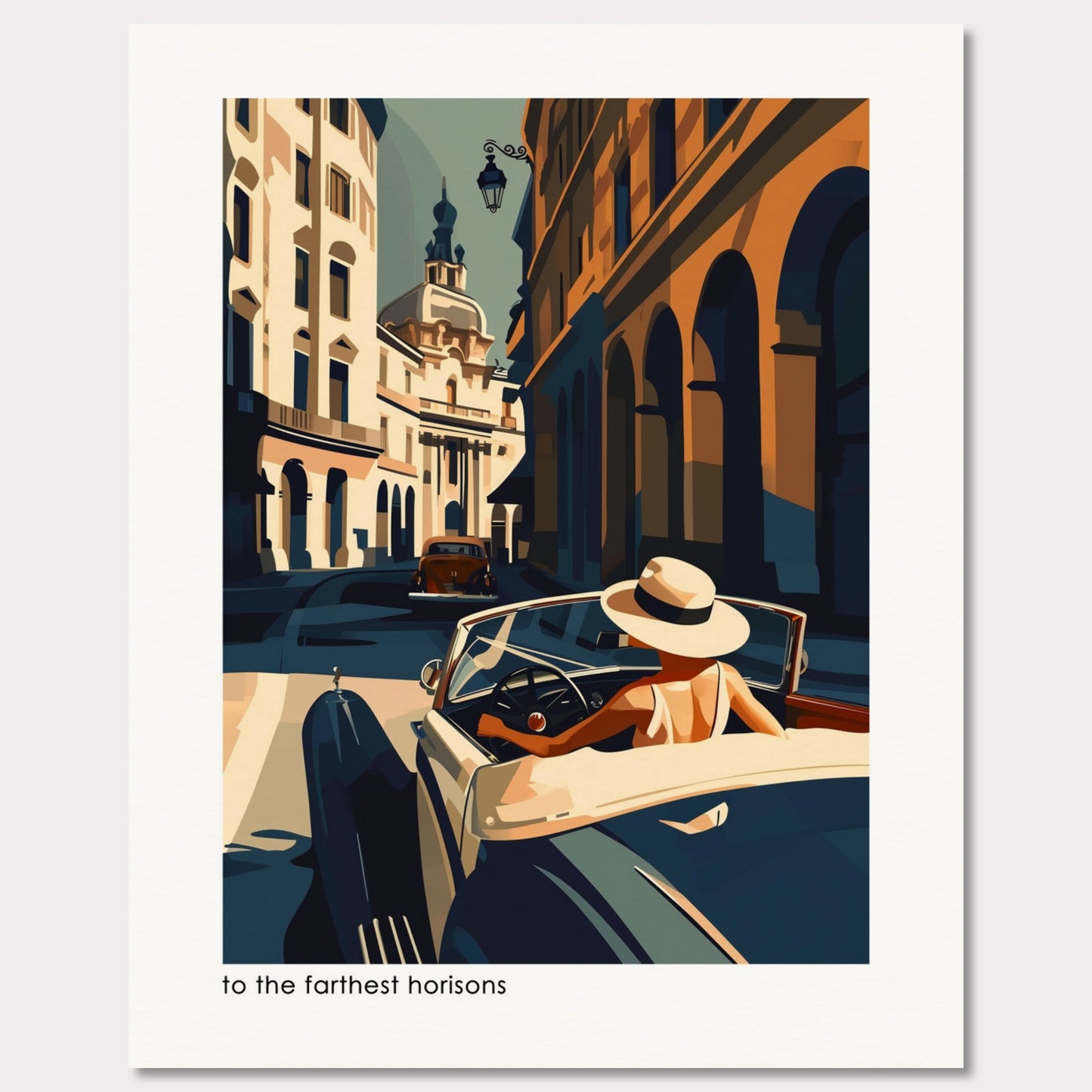 Poster titled 'Girl in a convertible vintage Poster' from ArtDarts
