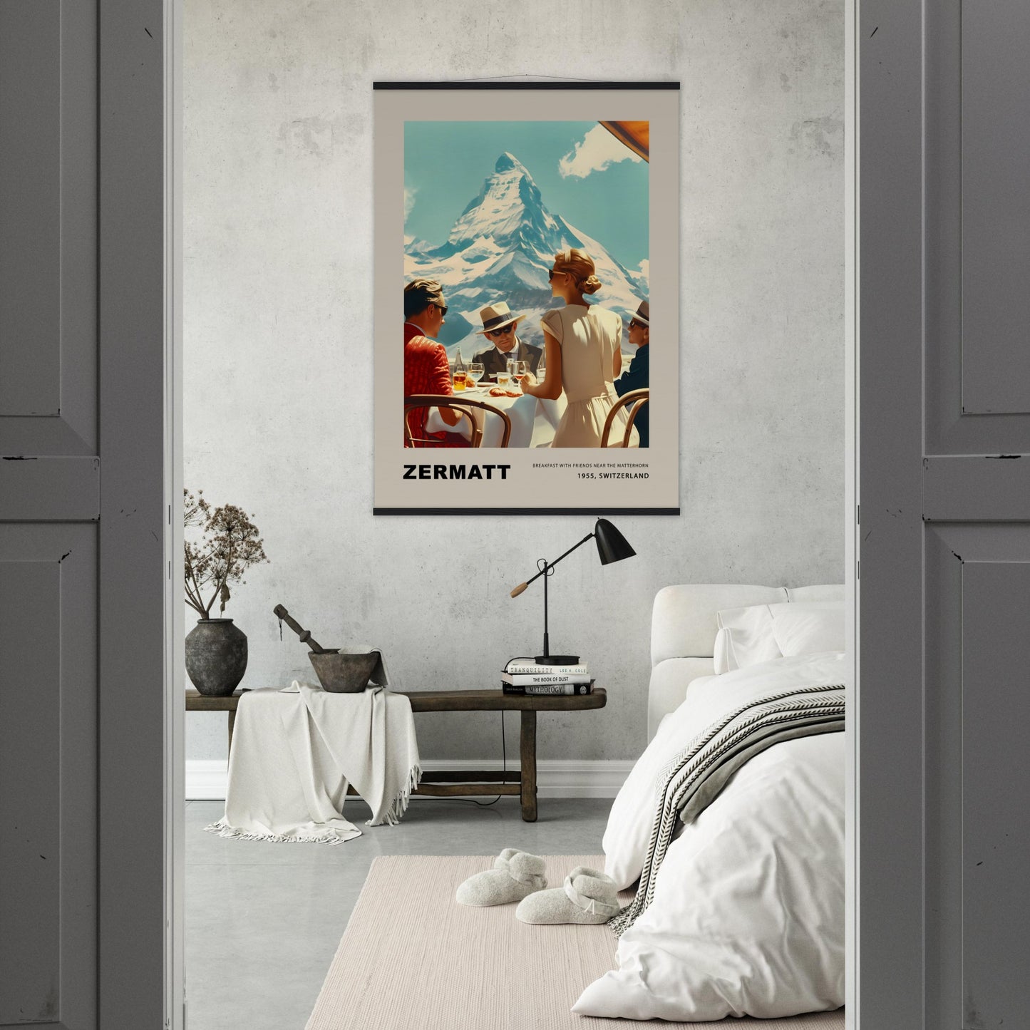 Poster titled 'Breakfast in Zermatt with Hanger' from ArtDarts