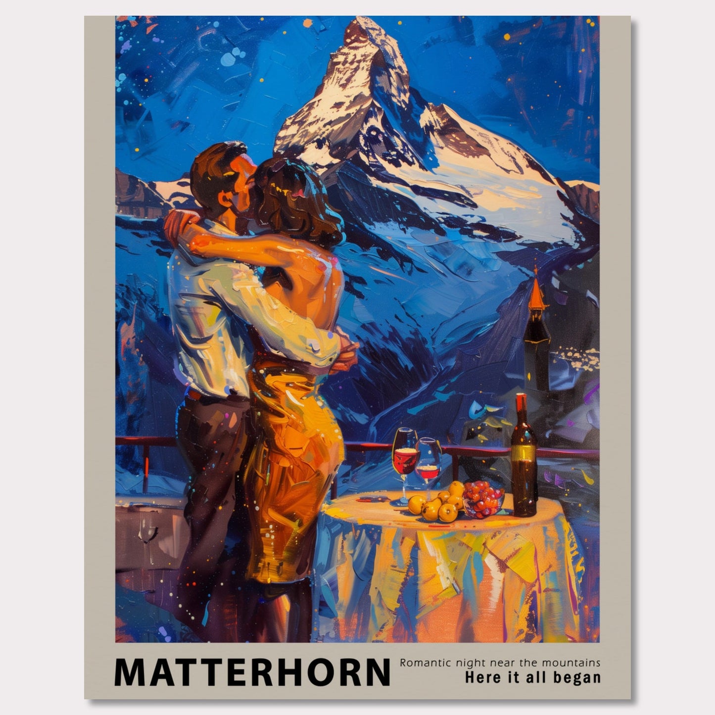 Poster titled 'Romantic dinner near the Matterhorn Poster' from ArtDarts