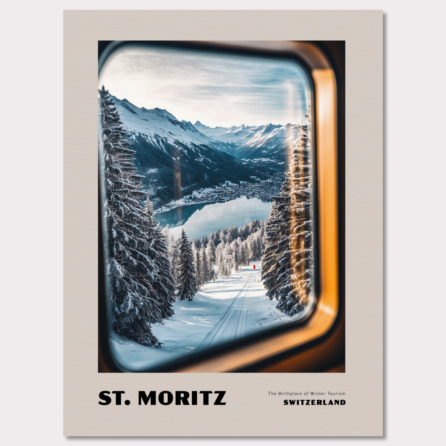 Poster titled 'ST. MORITZ. The Birthplace of Winter Tourism' from ArtDarts