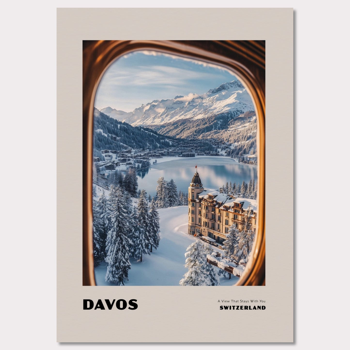 Poster titled 'DAVOS. A View That Stays With You' from ArtDarts