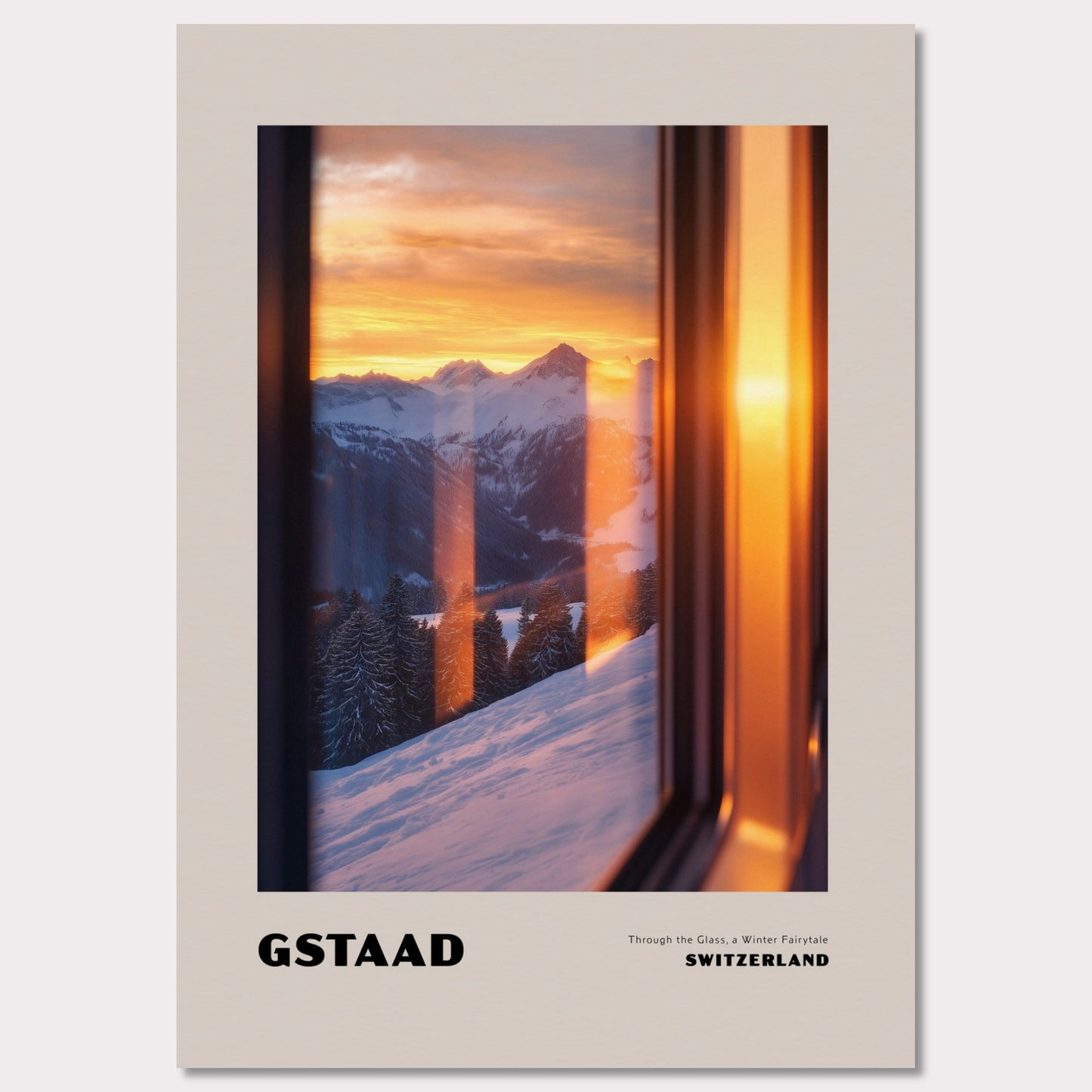 Poster titled 'GSTAAD. Through the Glass, a Winter Fairytale' from ArtDarts
