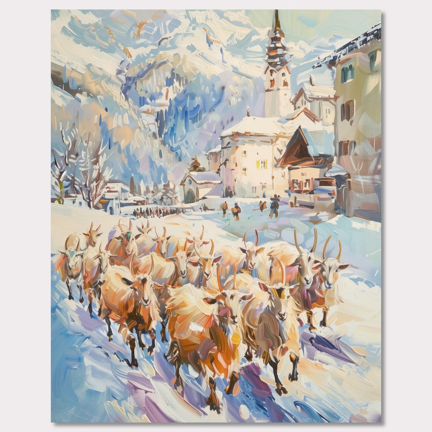 Poster titled 'Goats on the street in Switzerland Poster' from ArtDarts