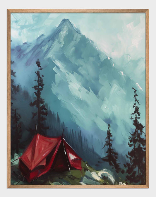 Poster titled 'Red Tent in the Alps Poster' from ArtDarts