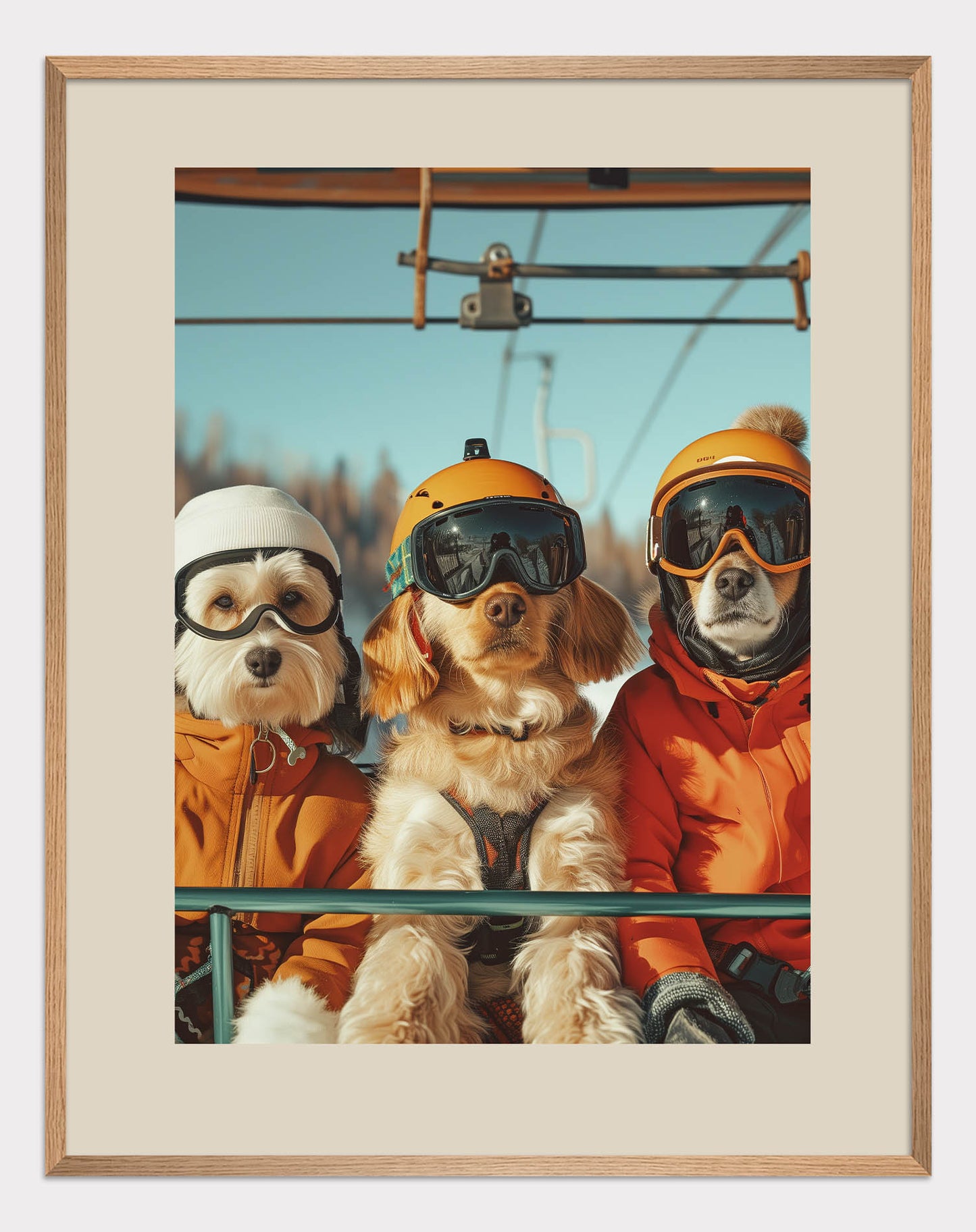 Poster titled 'Three dogs of a skier Poster' from ArtDarts