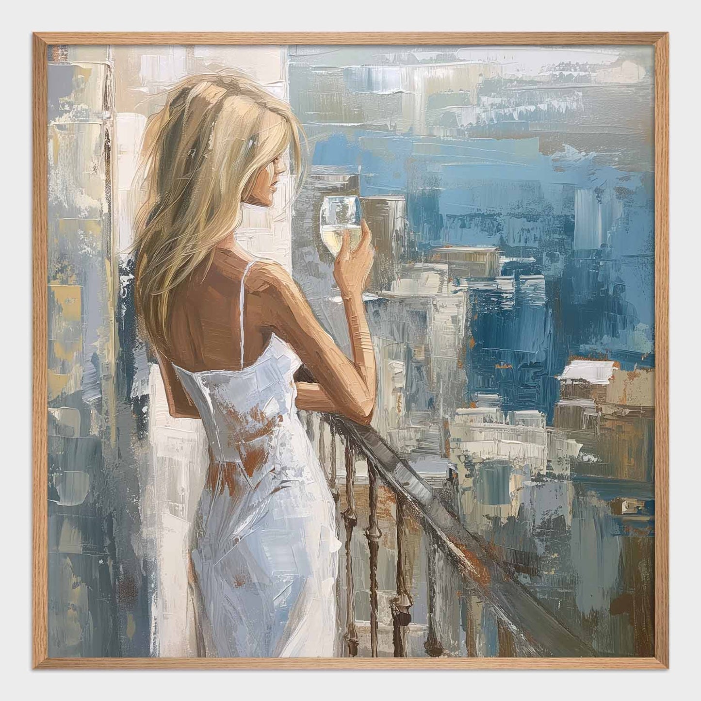 Poster titled 'Girl on the balcony with wine Poster' from ArtDarts
