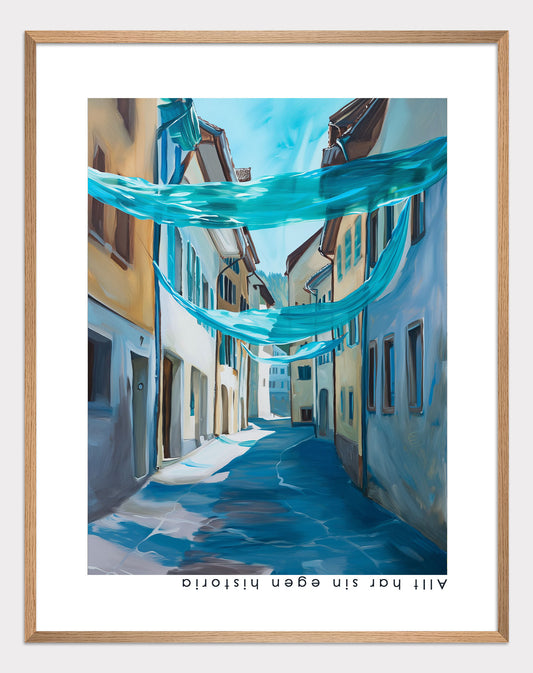 Poster titled 'Blue canvases on the street Poster' from ArtDarts