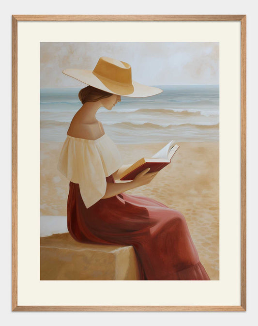 Poster titled 'Girl with a Book on the Beach Poster' from ArtDarts