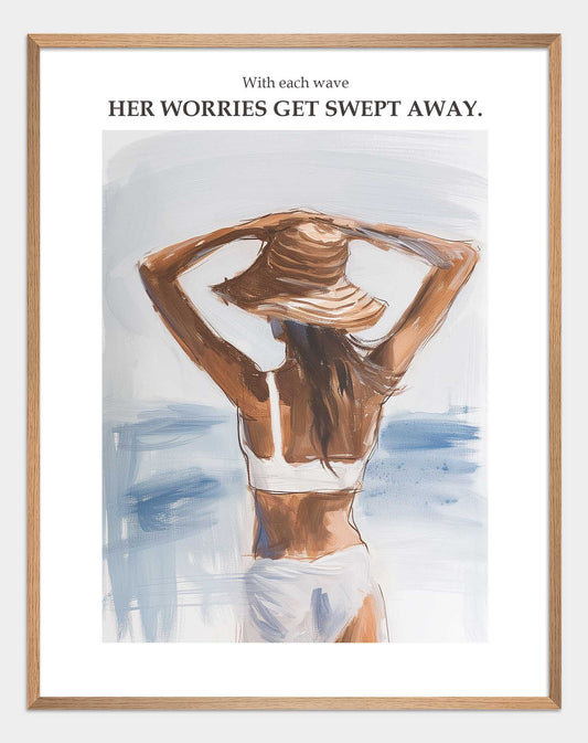 Poster titled 'Girl in a hat on the beach' from ArtDarts