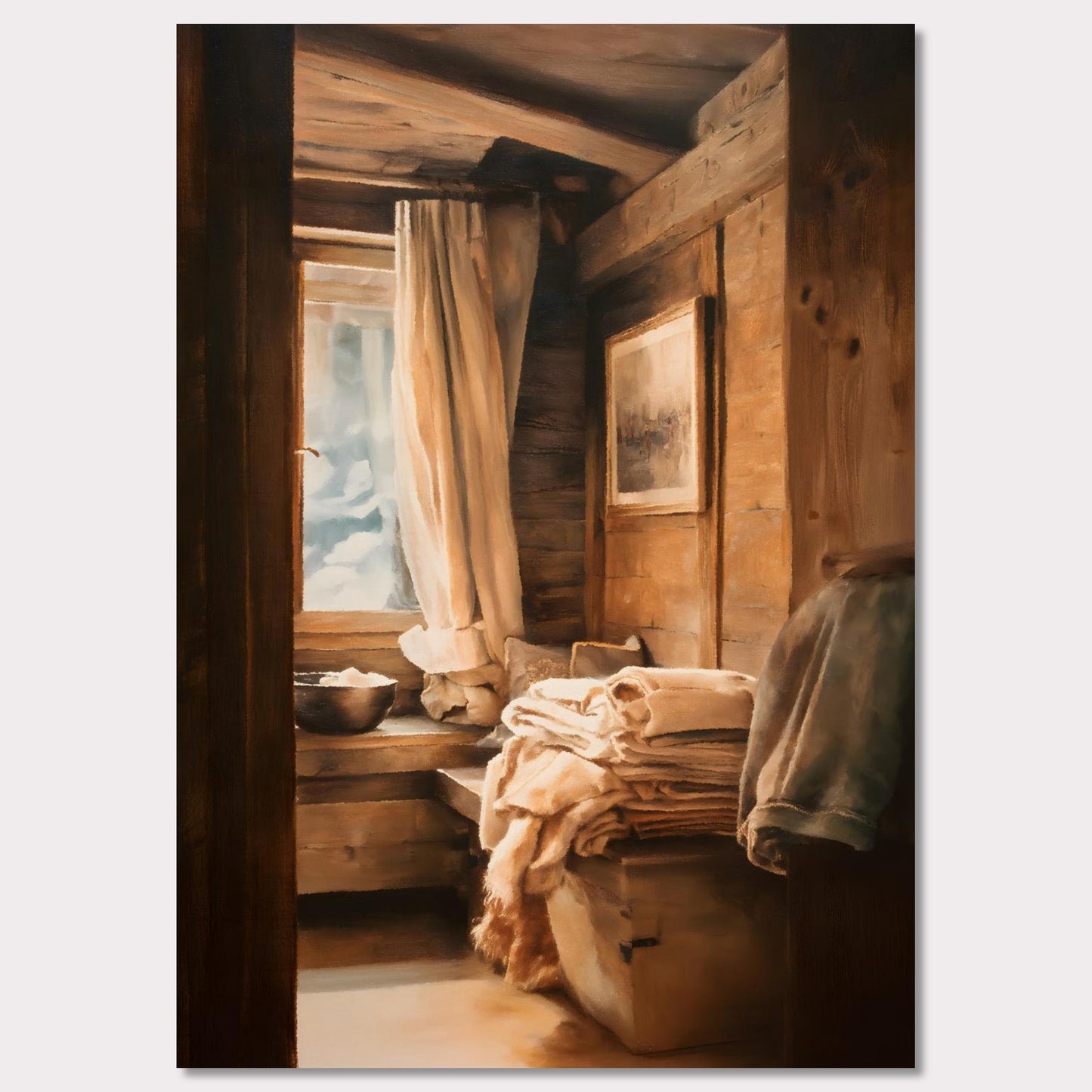 Poster titled 'Linen and Light, Alpine Window' from ArtDarts