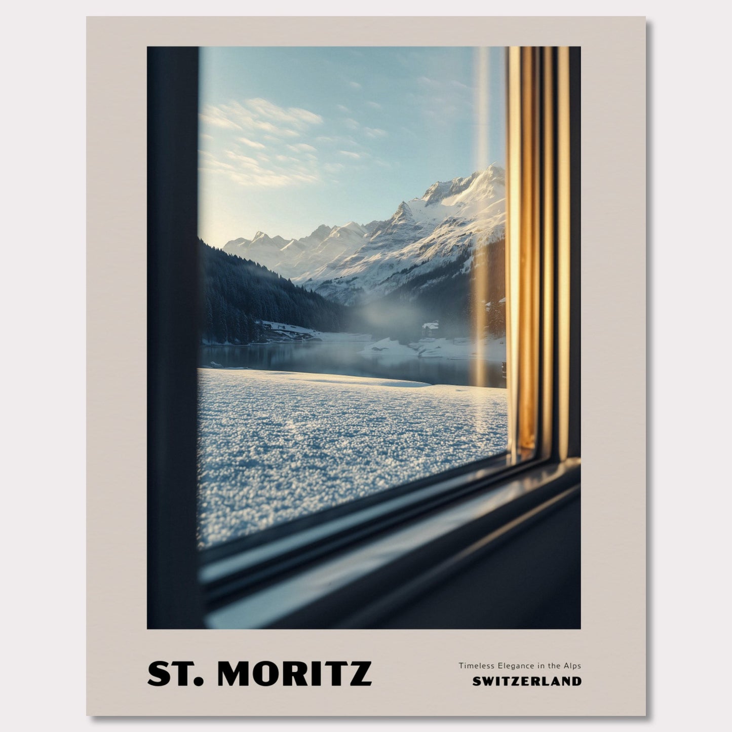 Poster titled 'ST. MORITZ. Timeless Elegance in the Alps' from ArtDarts