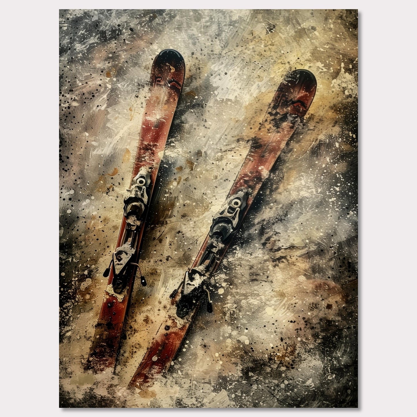 Poster titled 'Red vintage skis on the snow Poster' from ArtDarts