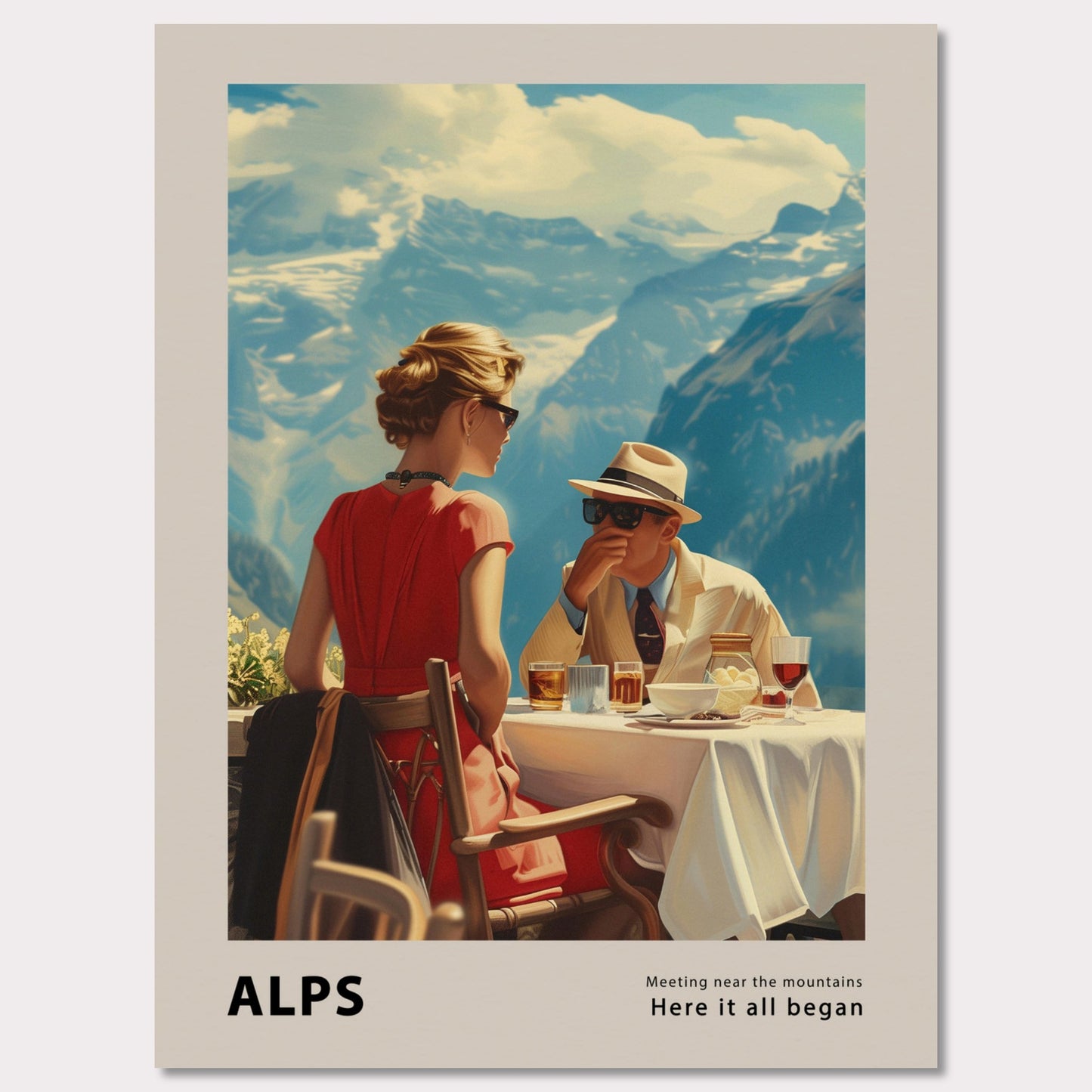 Poster titled 'Meeting by the mountains Poster' from ArtDarts