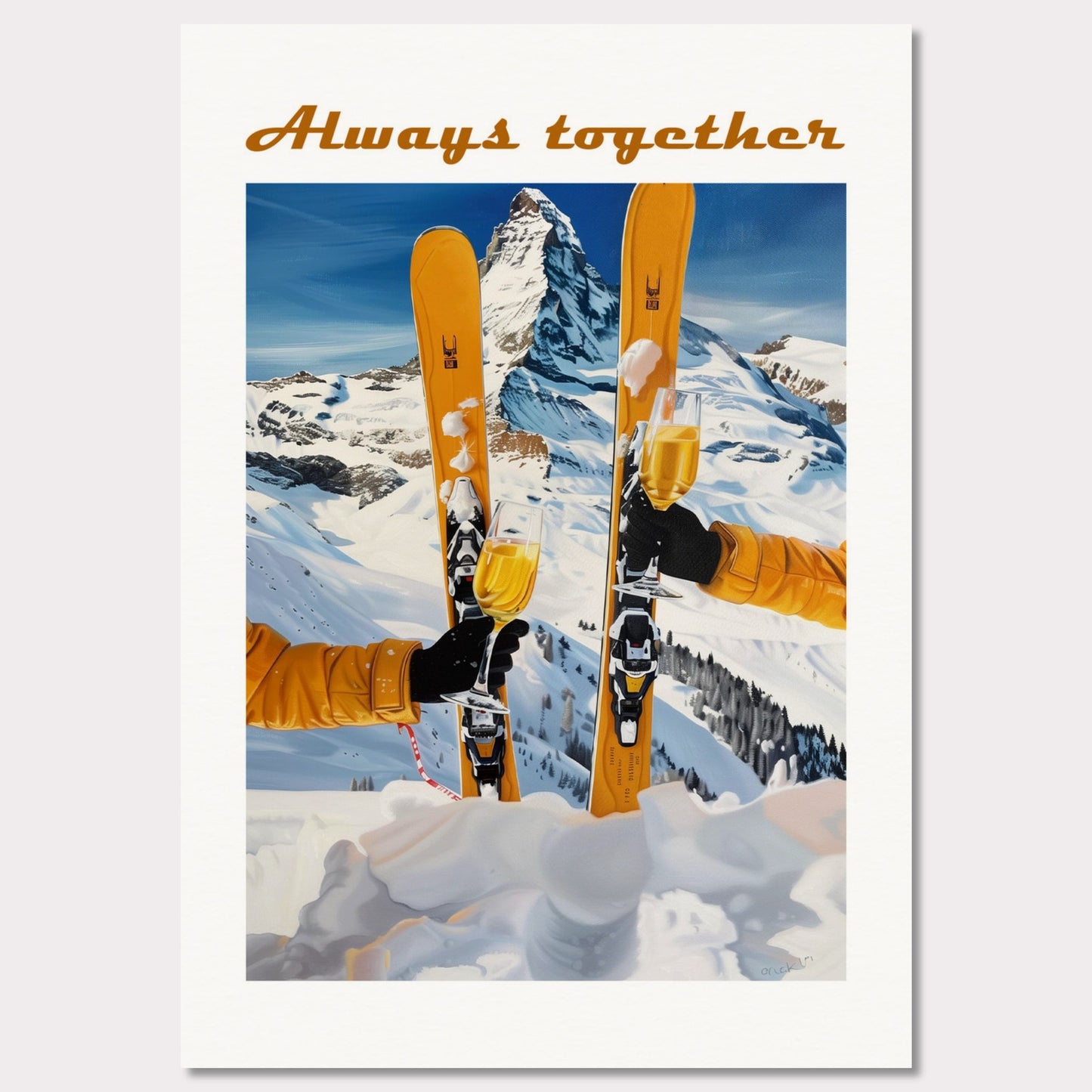 Poster titled 'Skis, mountains, wine Poster' from ArtDarts