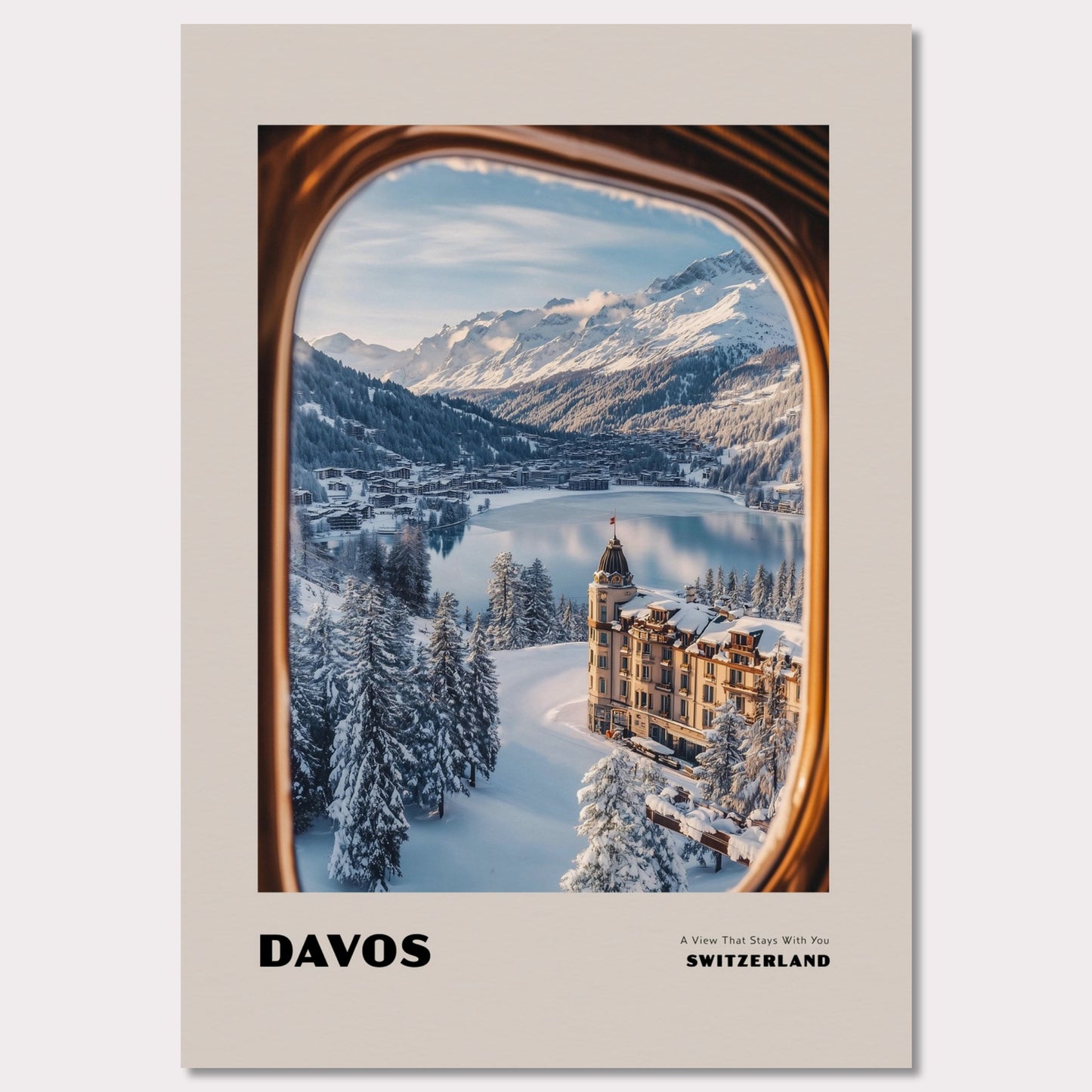 Poster titled 'DAVOS. A View That Stays With You' from ArtDarts