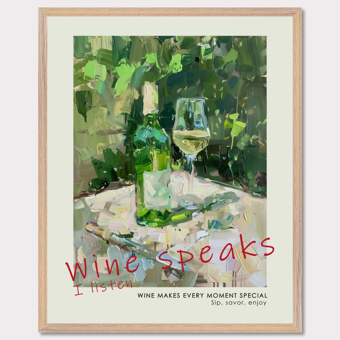 Dry white wine - Poster with a wooden frame