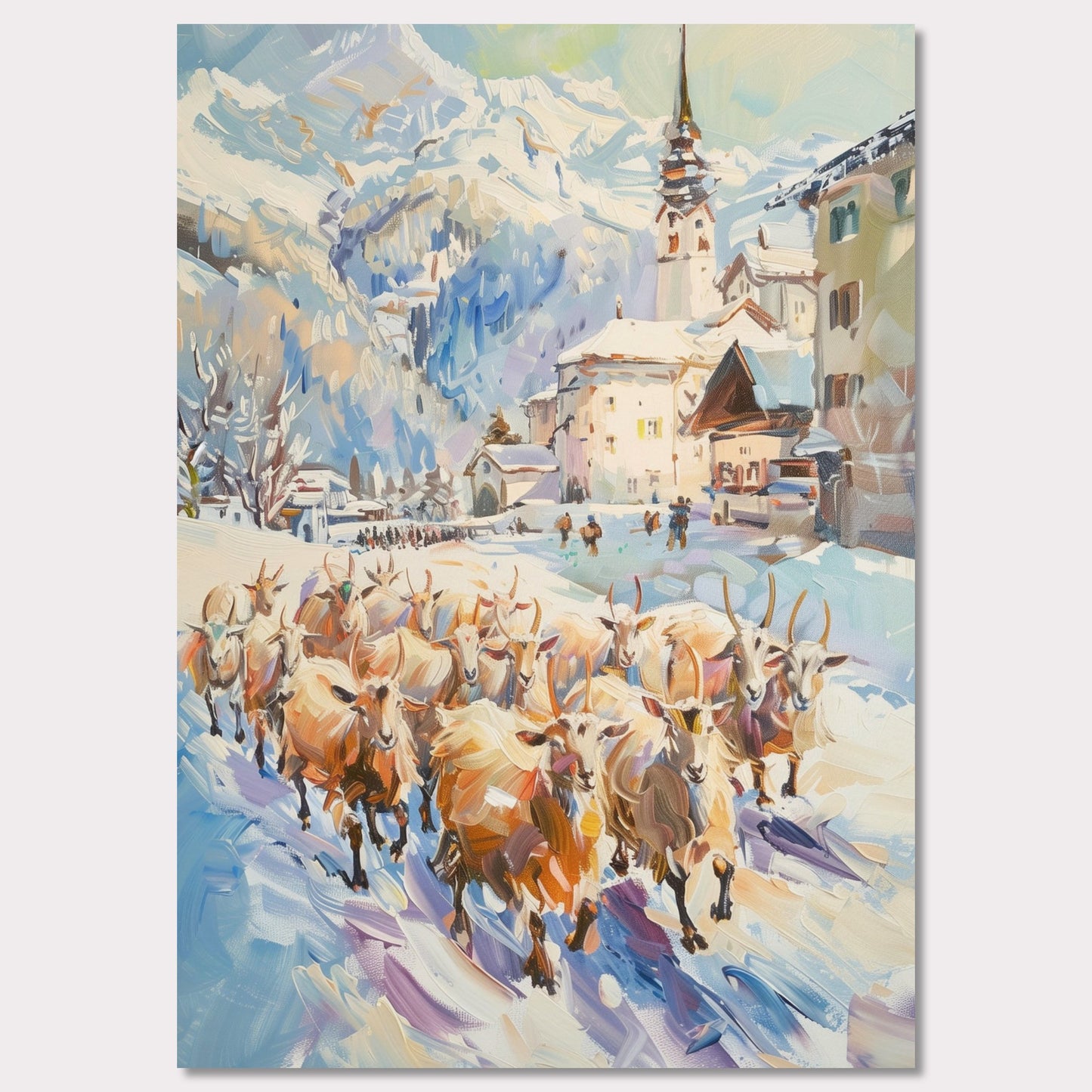 Poster titled 'Goats on the street in Switzerland Poster' from ArtDarts