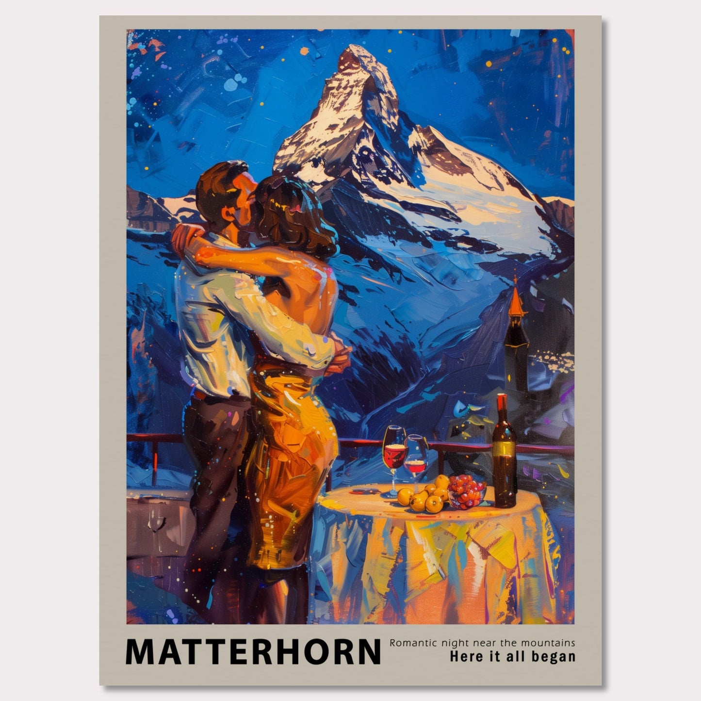 Poster titled 'Romantic dinner near the Matterhorn Poster' from ArtDarts