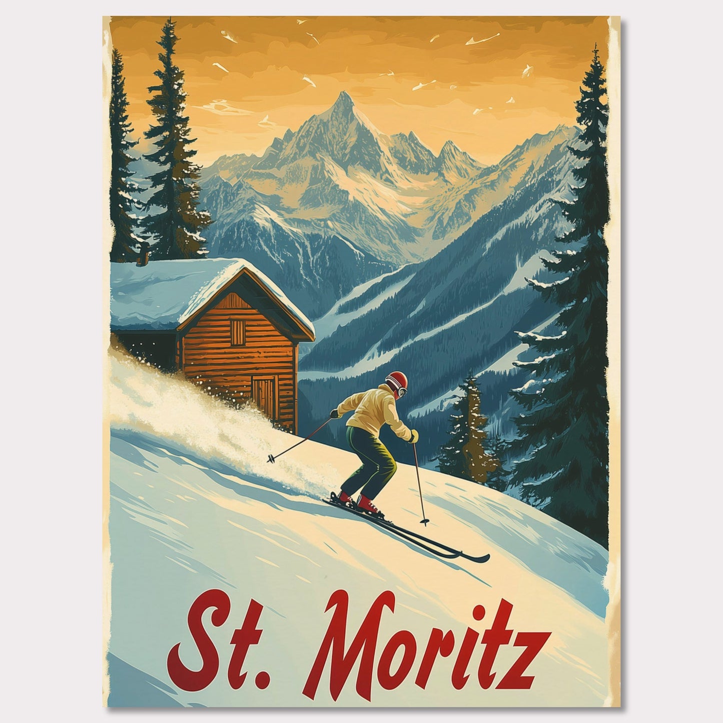 Poster titled 'St. Moritz - Alpine Skiing Adventure' from ArtDarts