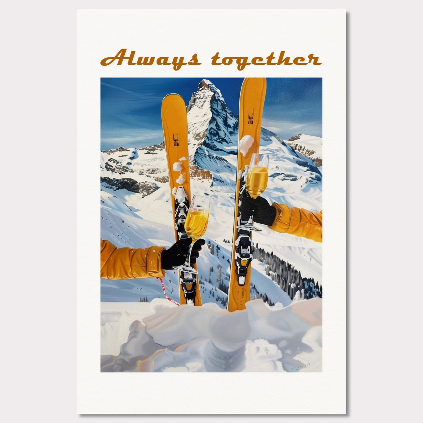 Poster titled 'Skis, mountains, wine Poster' from ArtDarts