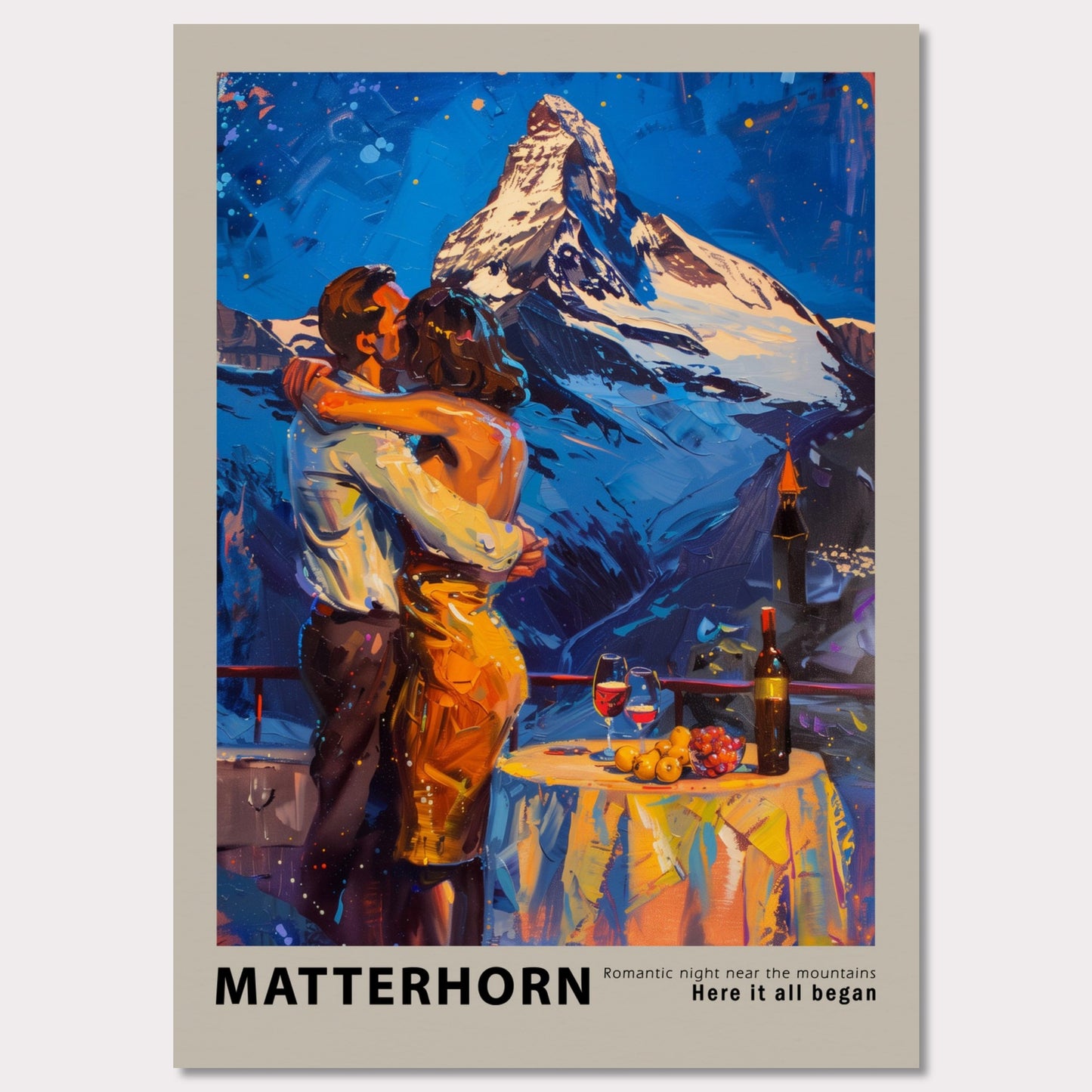 Poster titled 'Romantic dinner near the Matterhorn Poster' from ArtDarts
