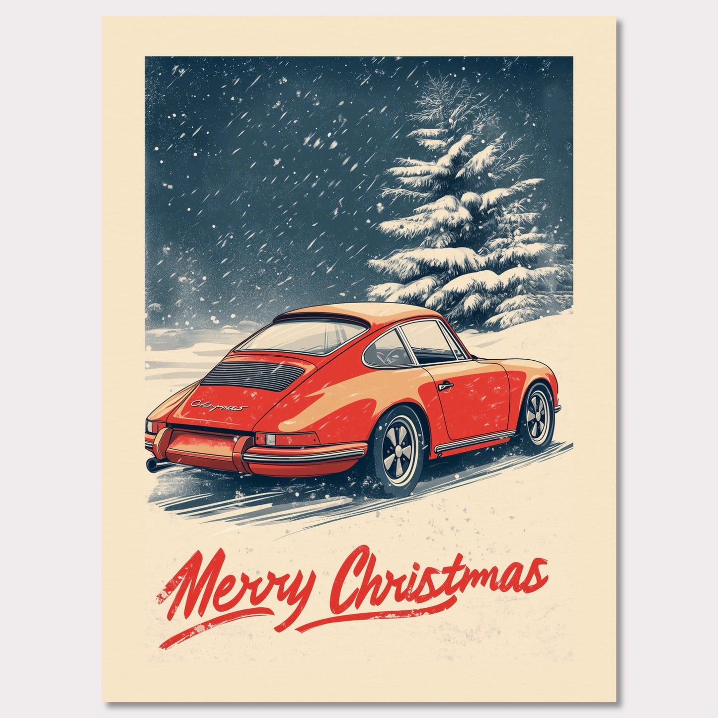 Poster titled 'Merry Christmas - Porsche in the Snow' from ArtDarts