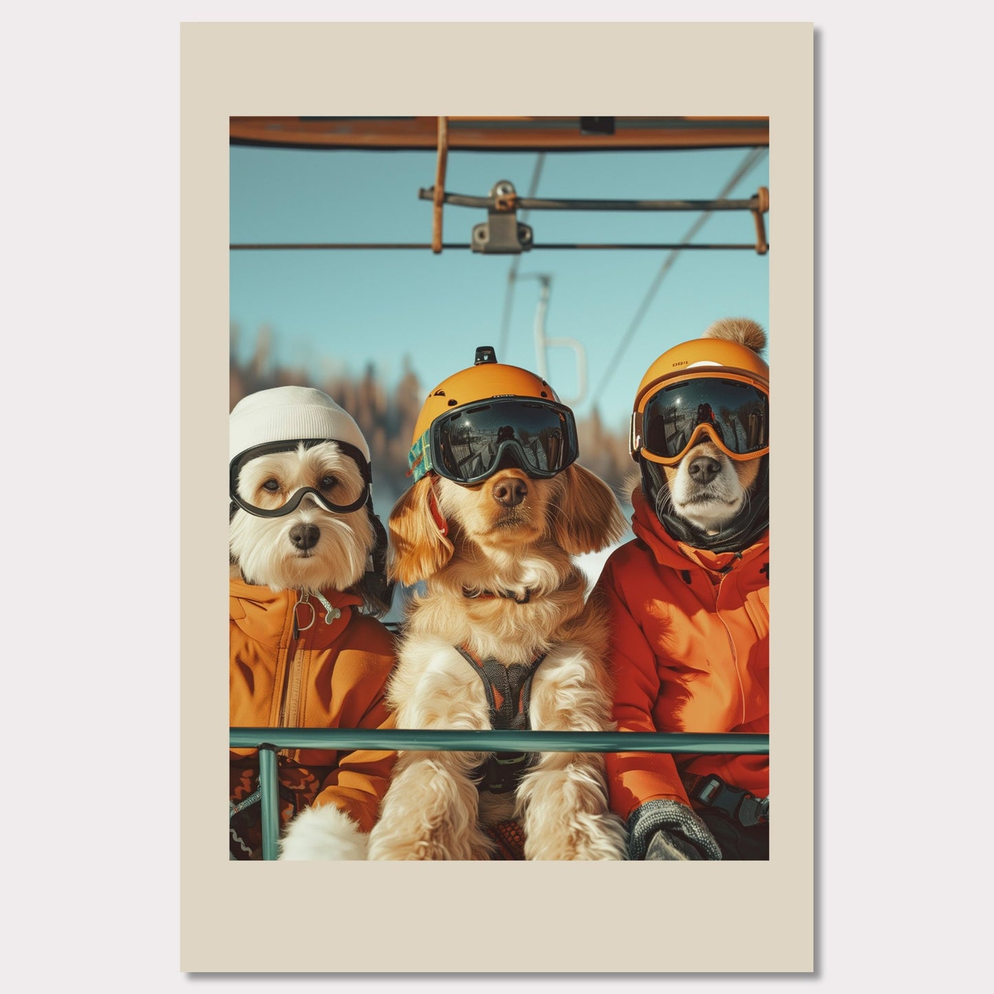 Poster titled 'Three dogs of a skier Poster' from ArtDarts