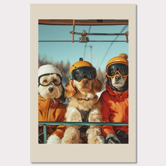 Poster titled 'Three dogs of a skier Poster' from ArtDarts