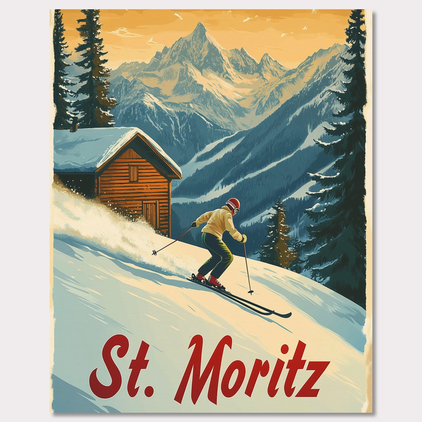 Poster titled 'St. Moritz - Alpine Skiing Adventure' from ArtDarts