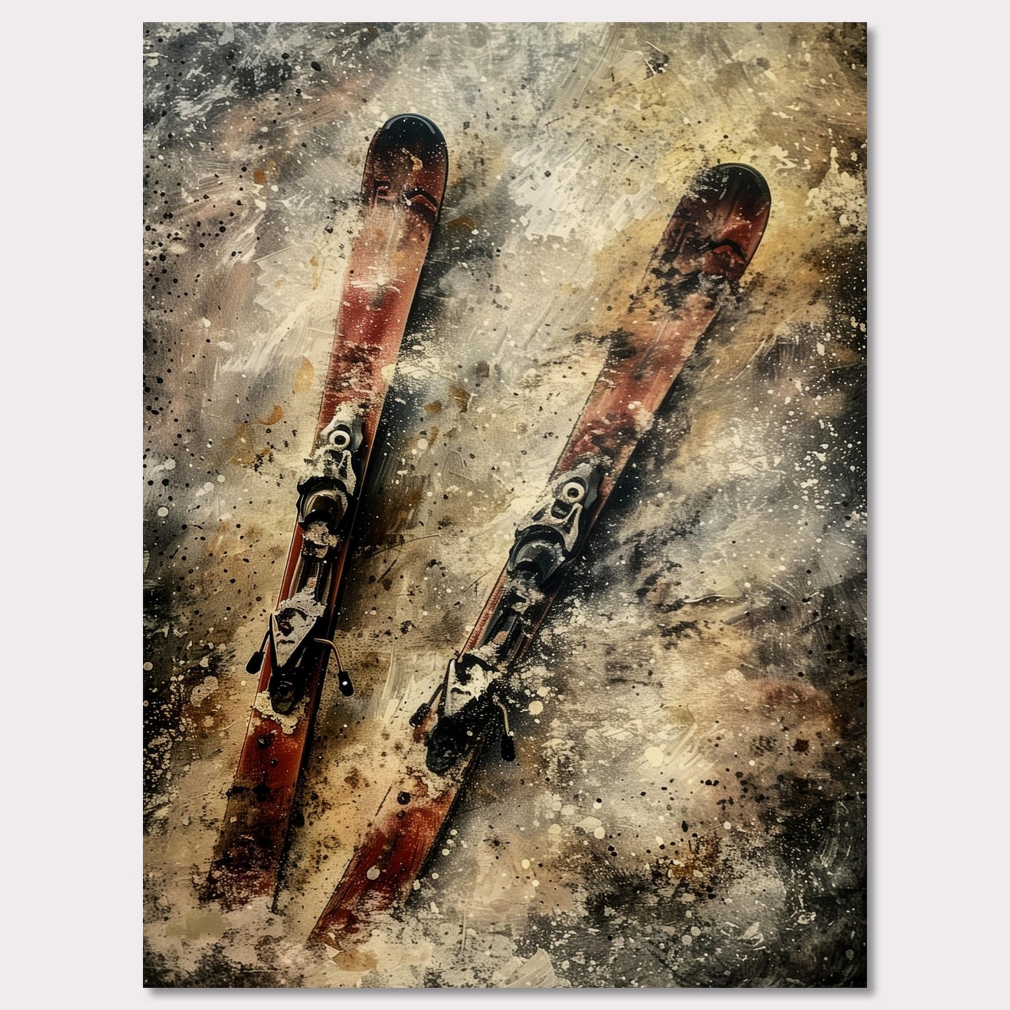Poster titled 'Red vintage skis on the snow Poster' from ArtDarts
