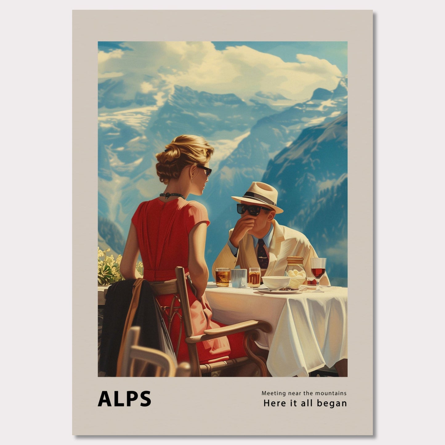 Poster titled 'Meeting by the mountains Poster' from ArtDarts