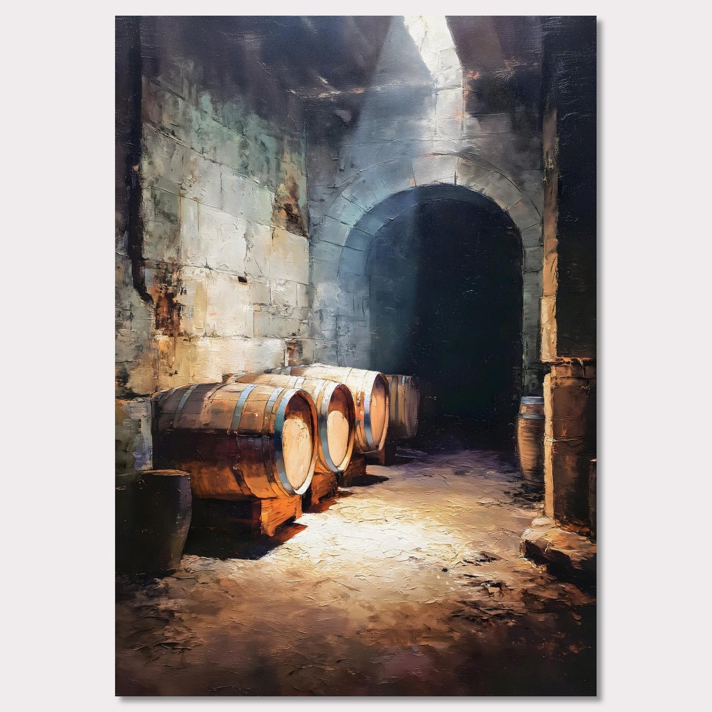 Poster titled 'Barrels Below, Alpine Cellar' from ArtDarts