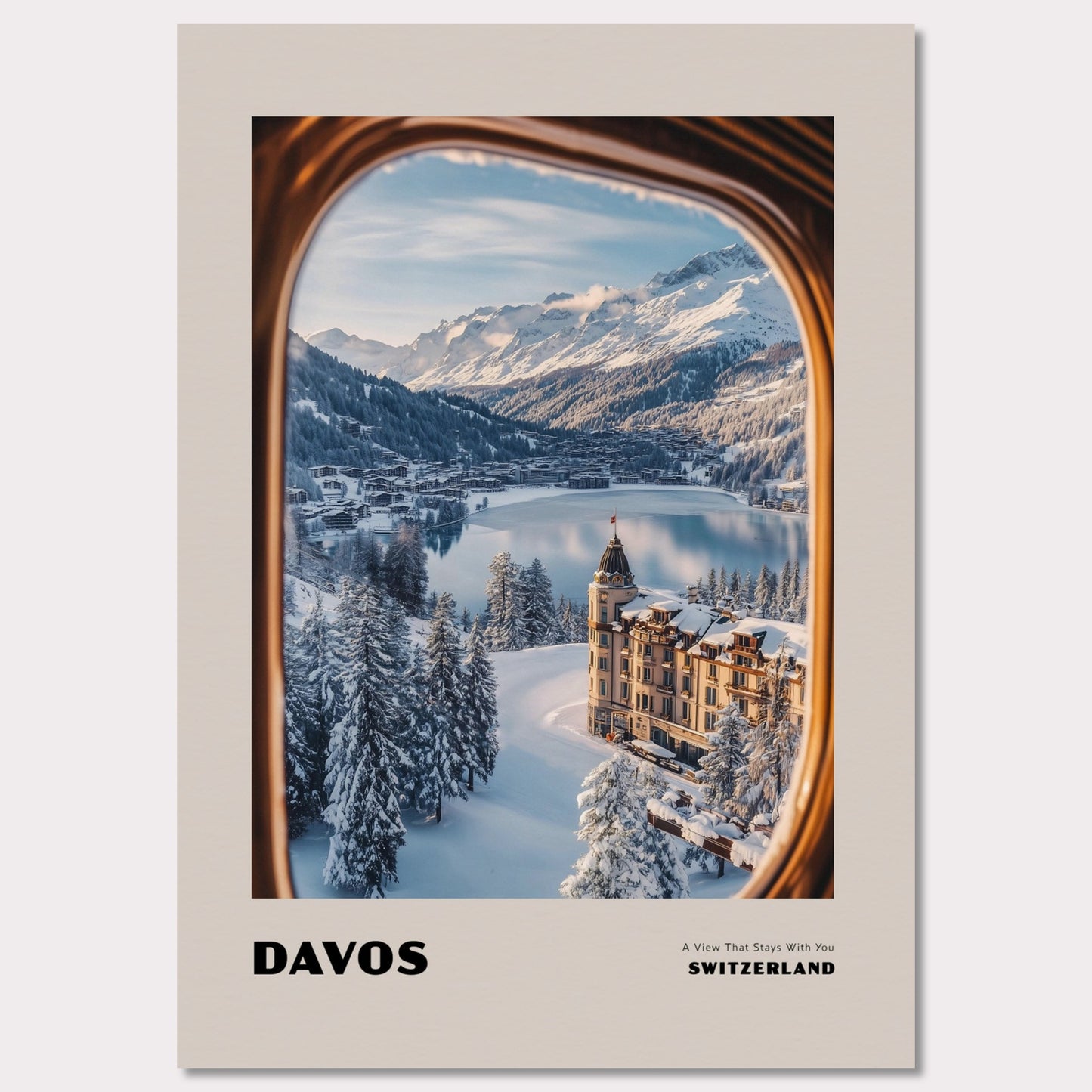 Poster titled 'DAVOS. A View That Stays With You' from ArtDarts