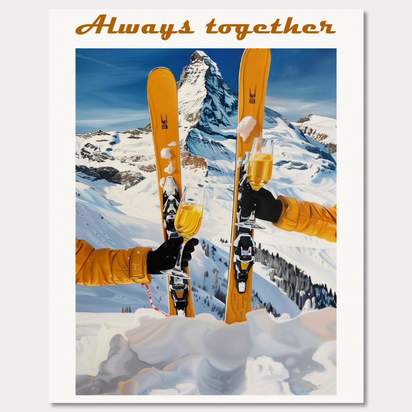 Poster titled 'Skis, mountains, wine Poster' from ArtDarts