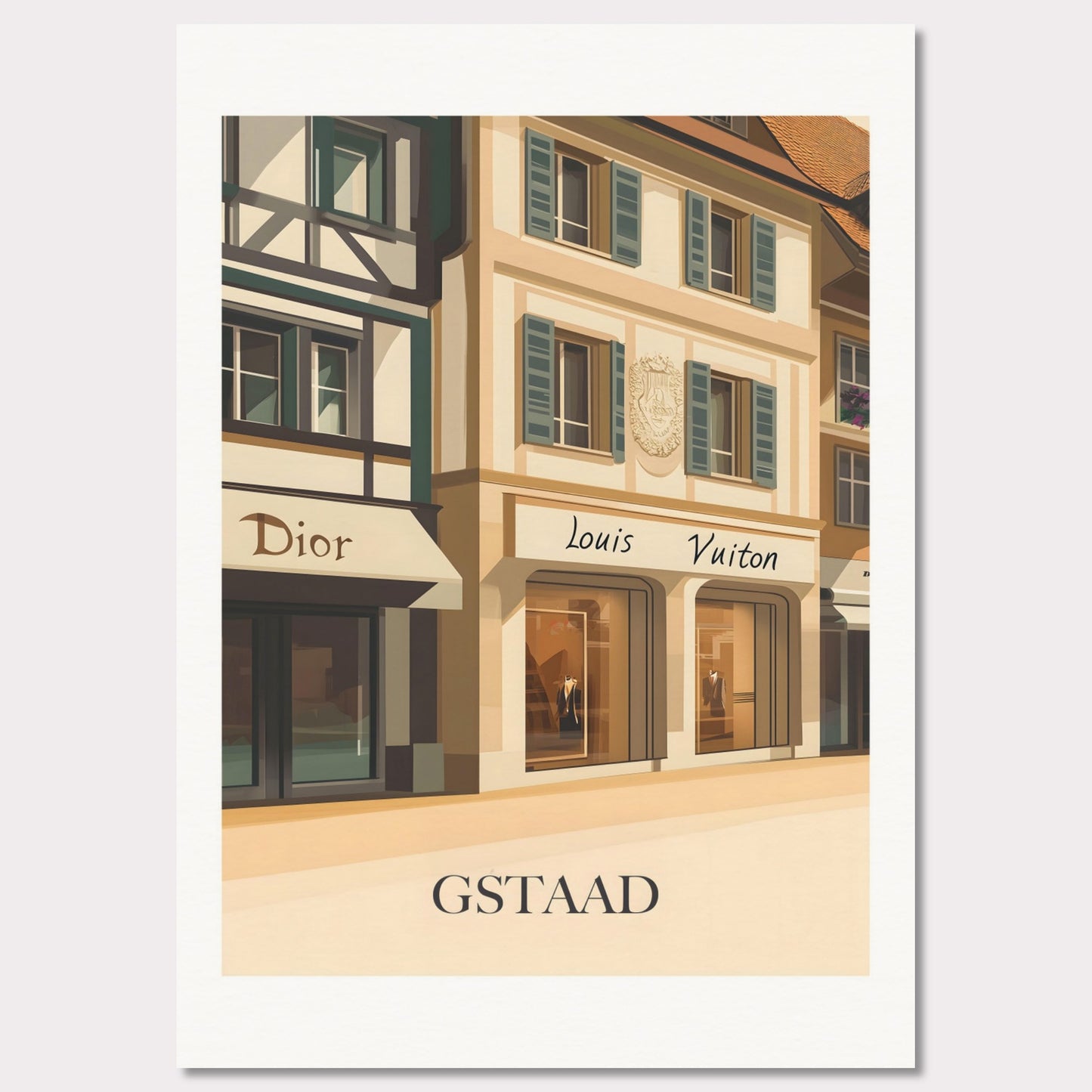 Poster titled 'Gstaad – Luxury Shopping District' from ArtDarts