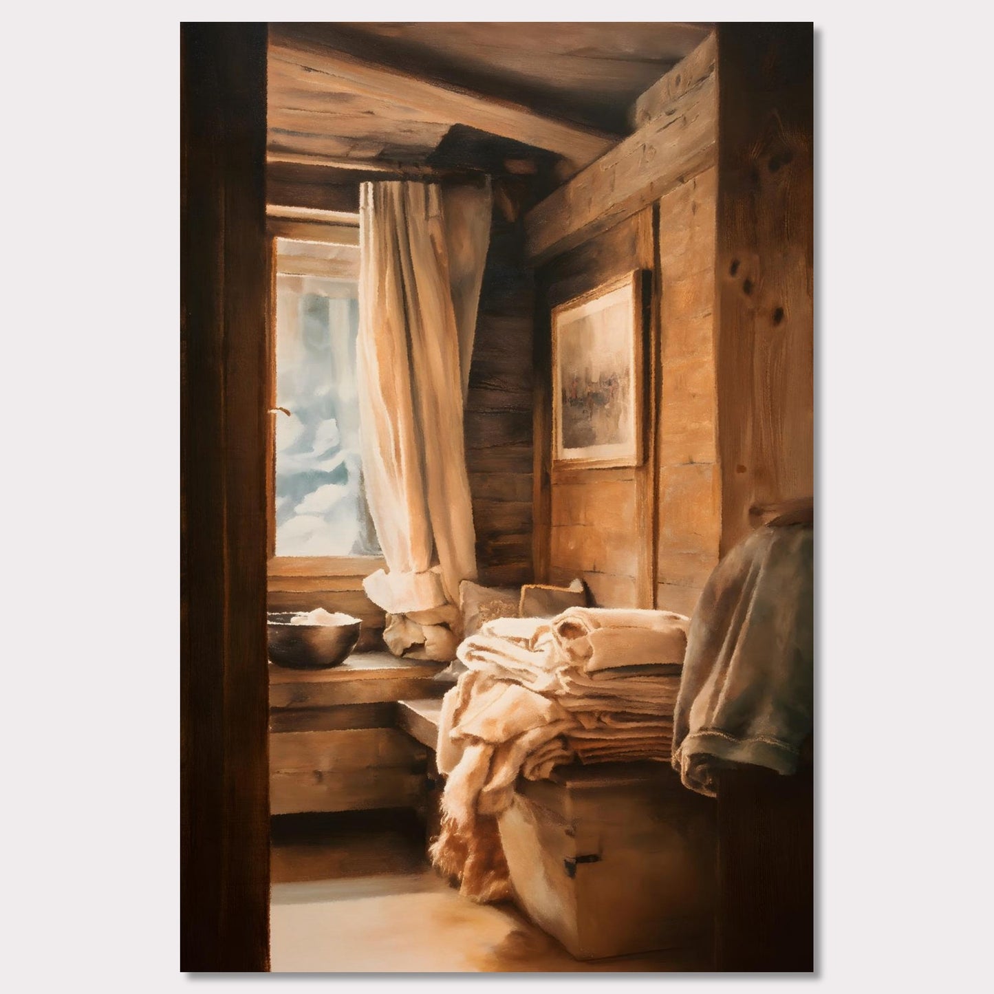 Poster titled 'Linen and Light, Alpine Window' from ArtDarts