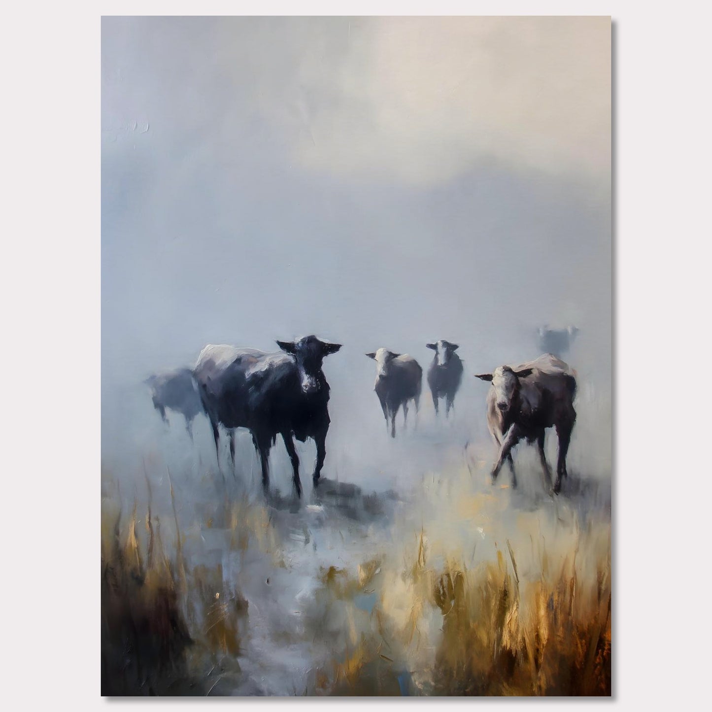 Poster titled 'Cattle in the Fog, Alpine Moor' from ArtDarts