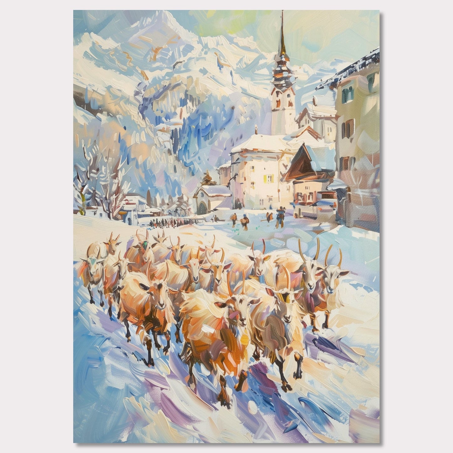 Poster titled 'Goats on the street in Switzerland Poster' from ArtDarts