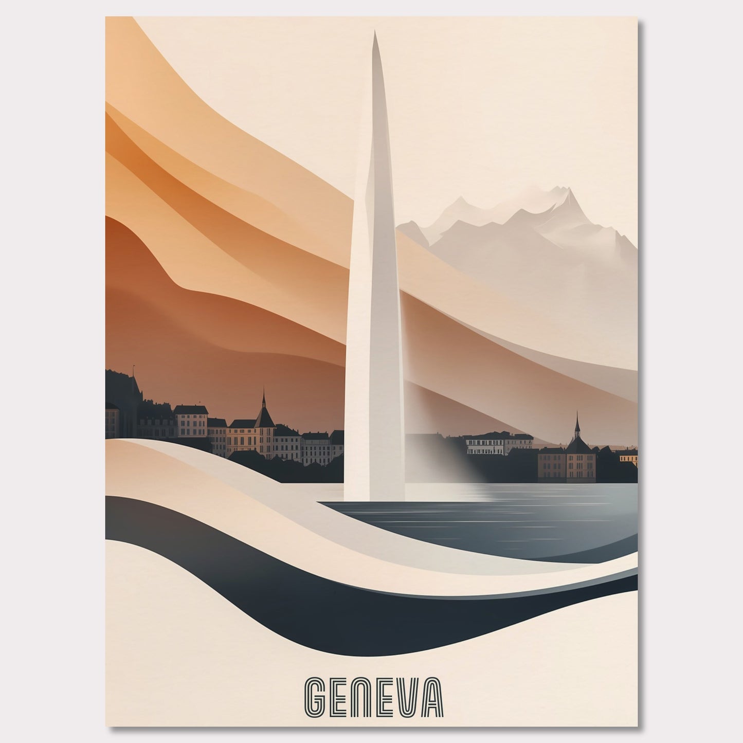 Poster titled 'Geneva – The Iconic Jet d’Eau' from ArtDarts