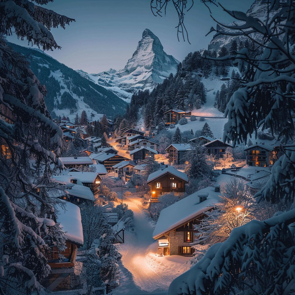 What makes Zermatt so special? Scenic winter village view with Matterhorn peak in the background.