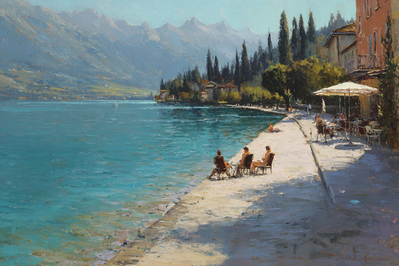 Sun-soaked coastal scenes from Ticino to the French Riviera. A warm and light-filled collection with Mediterranean flair. Keywords: beach, palm, sun, ticino, ascona, riviera, coast, warm, holiday, summer, relax