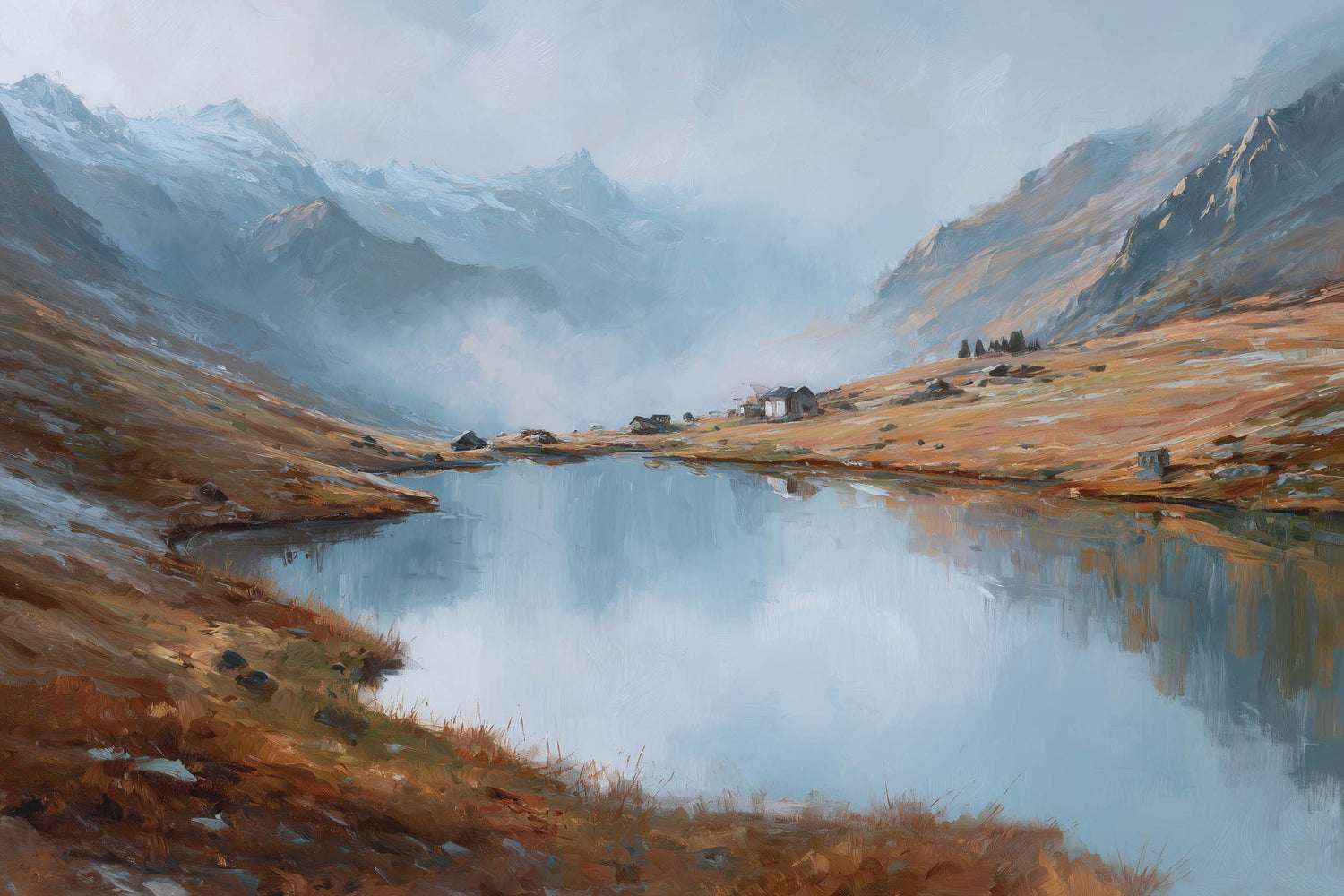 Mountain lakes, alpine valleys, wide open spaces and natural stillness. A collection for those seeking serenity and scale in the Swiss landscape.  Keywords: lake, valley, fields, nature, calm, open space, alps, water, green