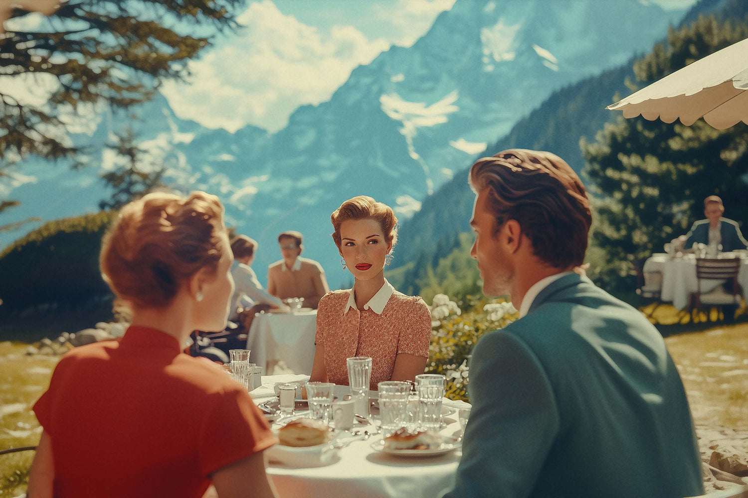 Elegant moments, timeless style, and the refined spirit of a bygone alpine era. This collection evokes the charm of Switzerland’s golden age — with scenes of quiet luxury, retro fashion, and mountain serenity.