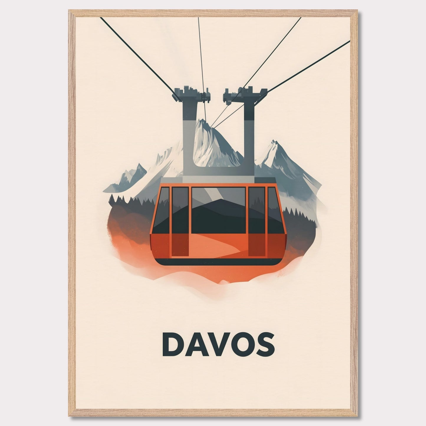 This striking travel poster showcases Davos, a world-renowned alpine destination, in a sleek and minimalist style. The stylized mountain peaks and crisp, modern aesthetic reflect the resort’s prestige as a hub for winter sports and elite gatherings. The cool tones and refined composition create a sense of sophistication and adventure.